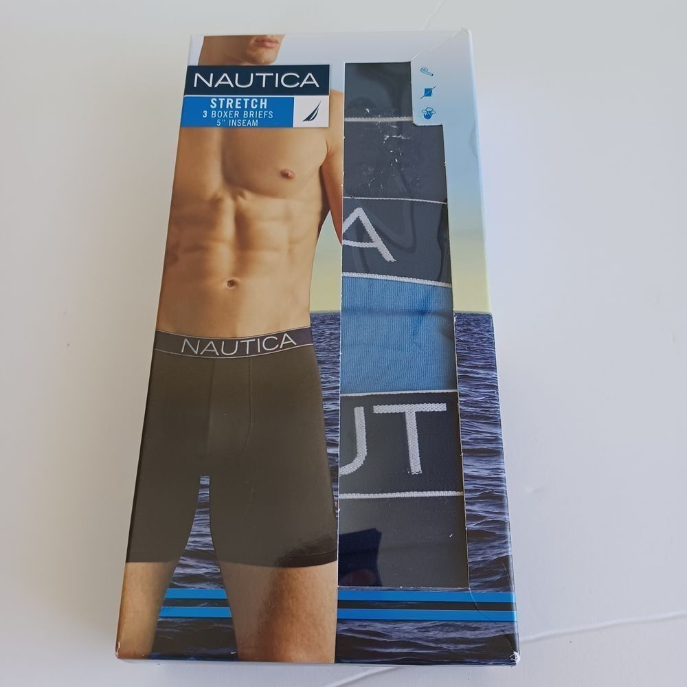 Nautica Boxer‎ Briefs Sz Sm 28 Stretch 5" Inseam Classic Fit Tagless 3 Pack New